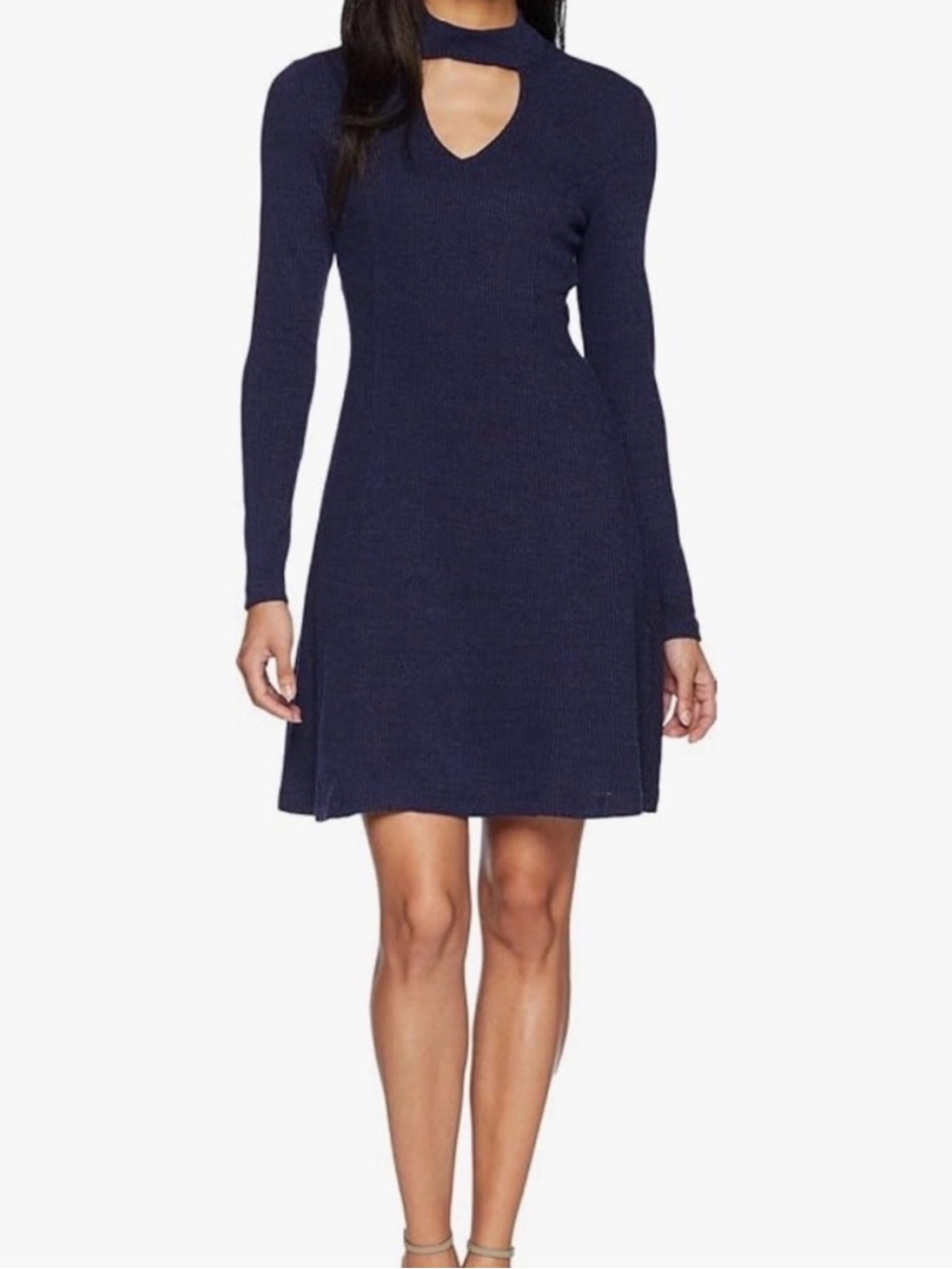 MINKPINK Navy Keyhole Mock Neck Long-Sleeve Dress